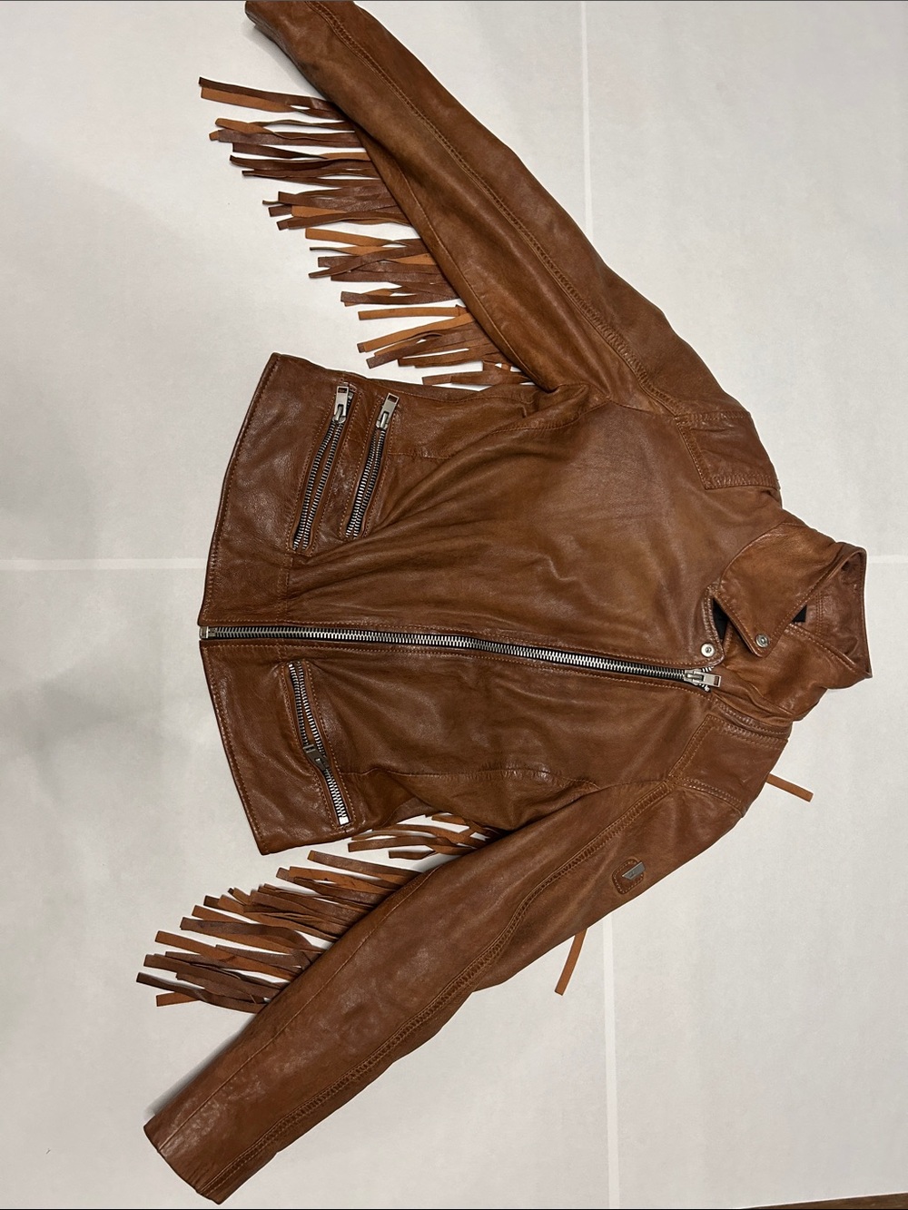 Mauritius Women's Brown Leather Fringe Motorcycle Jacket